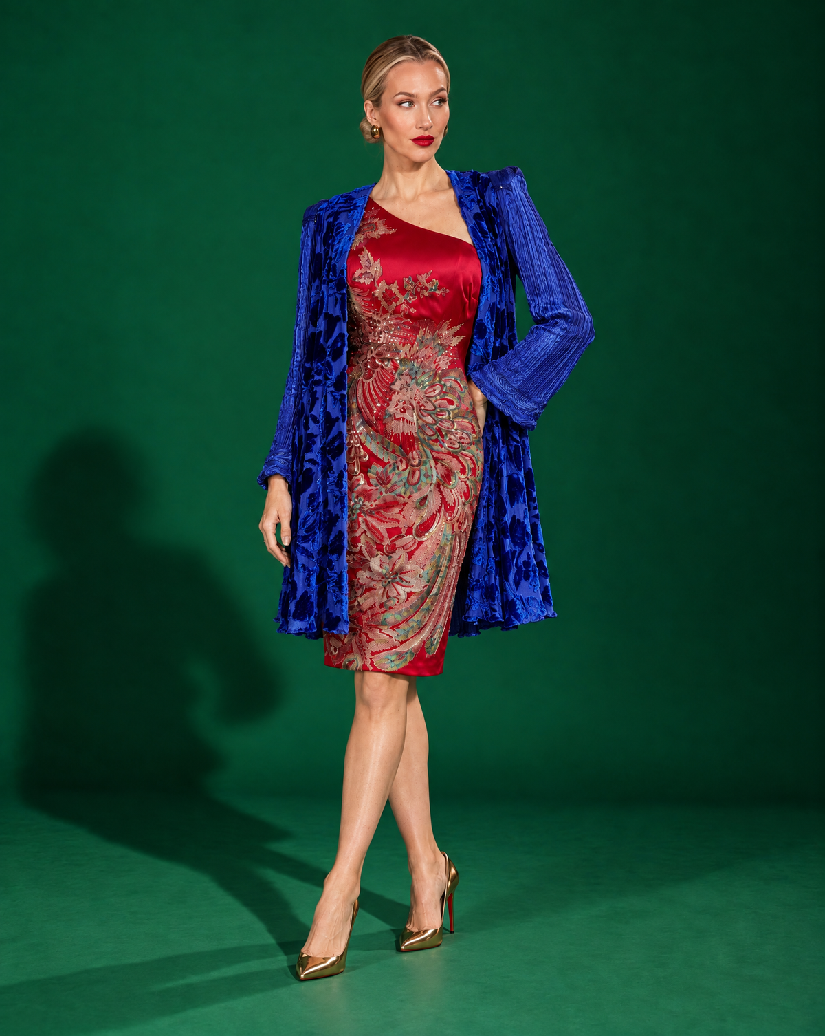 1980's Patricia Lester Silk Plissé & Devoré Velvet Jacket in Royal Blue