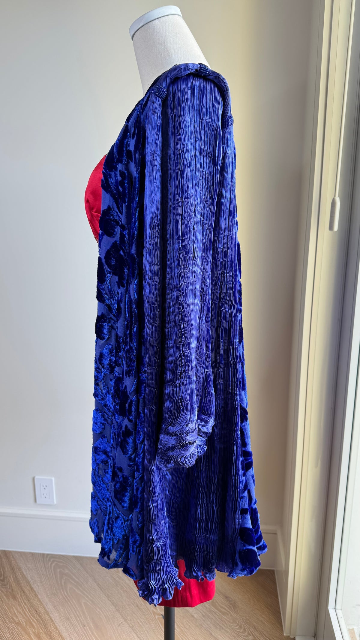 1980's Patricia Lester Silk Plissé & Devoré Velvet Jacket in Royal Blue