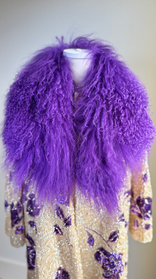 Statement Purple Mongolian Lamb Fur Collar
